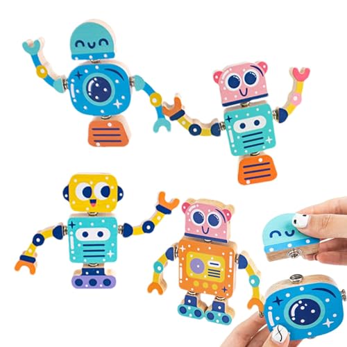 Hugsweet Roboterbausatz, Bauspielzeug für Kinder,Niedliches pädagogisches Konstruktionsspielzeug aus Holz - 4-teiliges Lernspielzeug-Roboter-Bauset, Lern- und Lernspielzeug-Stammbausätze für den von Hugsweet