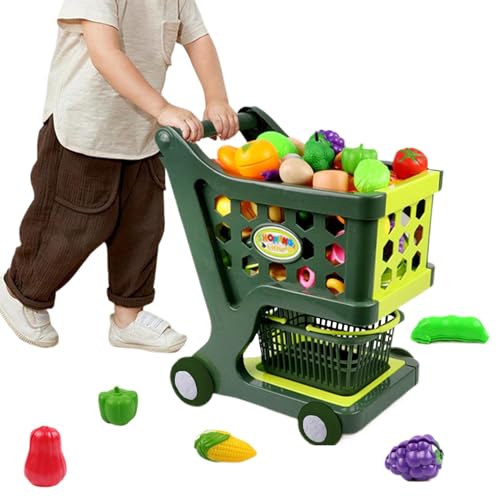 Kinder-Einkaufswagen, Trolley-Spielzeug, Einkaufswagen Mit Lebensmitteln, Und Gemüse, Einkaufswagen-Spielzeug, Supermarkt-Trolley-Spielzeug, Rollenspiel-Lernspielzeug von Hugsweet