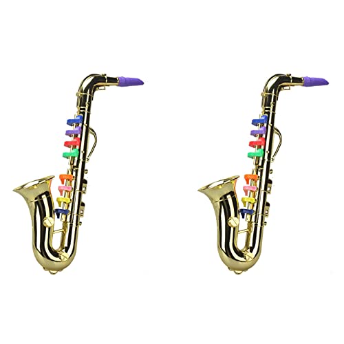 Huhudyy 2X Saxophon 8 Farbige Tasten Metallic Simulation Requisiten Spielen Mini Musikblasinstrumente für Kinder Geburtstag Spielzeug Gold von Huhudyy