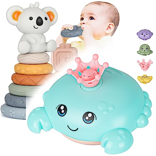 Badewannenspielzeug Baby Badespielzeug mit Licht, Paket nur Krabbe Wasserspielzeug Krabbe Wasserspielzeug Automatische Induktion Spray Wasser Spielzeug Badespielzeug ab 1 2 3 Jah Baby Kleinkinder von HuiJuKeJi