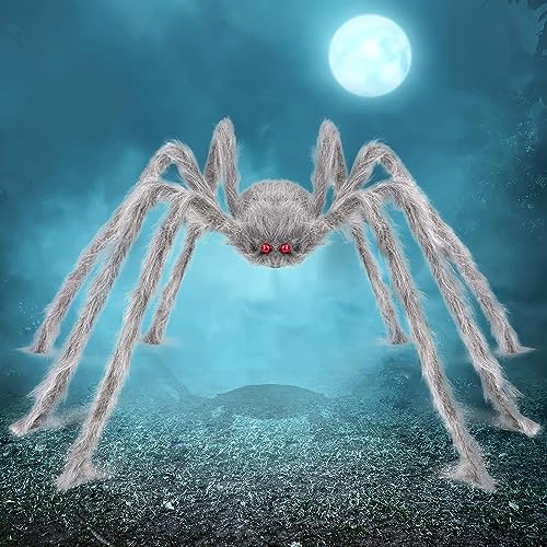 Huifengjie Halloween Deko Spinne Groß für Indoor Outdoor Garten, 125cm Grau Haarige Spinnen Deko Halloween, Halloween Deko Horror Gruselige Dekoration für Halloween Party und Spukhäuser Party Deko von Huifengjie