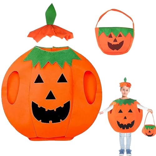 Huifengjie Kürbis Kostüm Kinder, Halloween Kostüm Kinder kürbis, Halloween Kostüm Kürbis Anzug mit Kürbiskorb und Hut, Halloween Baby Kürbis Kostüm, Kürbis Kostüm Baby für Halloween Cosplay Party von Huifengjie