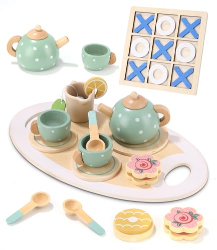 Teeservice Kinder Holz Set, Kinderküche Zubehör, Teeparty Spielküche Rollenspiele, Spielküche Zubehör, Rollenspiele Kinderküche, Tee Set Holzspielzeug, Geschenkfür Kinder Mädchen Jungen von Huifoo