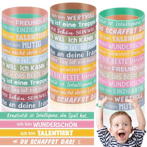 Huiguli 36 Stück Motivationsarmbänder auf Deutsch, 20,2 cm Inspirierenden Sprüchen Silikon Armbänder, Motivierendes Silikonarmband, Mutmacher Geschenke Party Mitgebsel für Teenager Kollegen von Huiguli