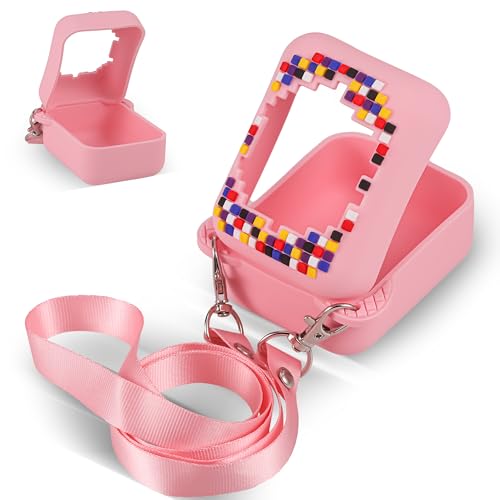 Huiguli Silikon Schutz Tasche für Bitzee Digital Haustier, Vollverkleidung Schutz Aufbewahrungstasche, Bunt Gemustert Tragetasche, Lila für Bitzee Interactive Toy DigItal Pet (Rosa) von Huiguli