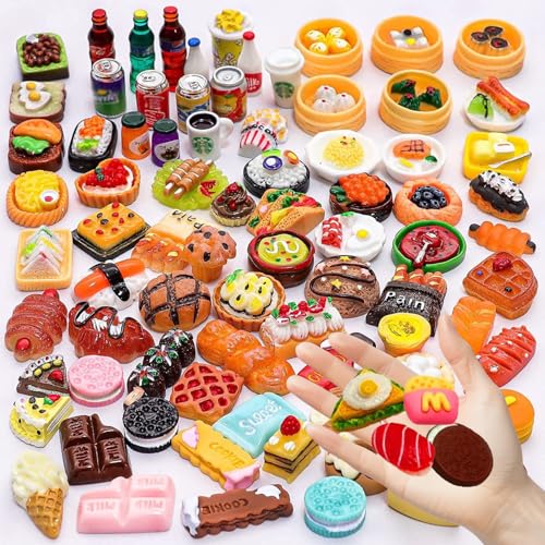 80 Pcs Mini Play Food Set Fake Food Miniature Dollhouse Accessories Resin Pretend Mini Food for Miniature Landscape Handicraft (Zufällig) von Huipalon