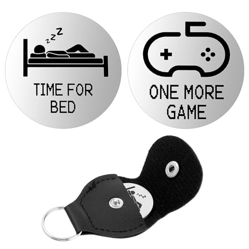 Entscheidungsmünze Edelstahl Doppelseitige Münze mit PU-Lederetui Neuheit Münze One Time for Bedd/One More Game Pocket Hug Coin Decision Maker Gamer Geschenke für Sie und Ihn von Huipalon