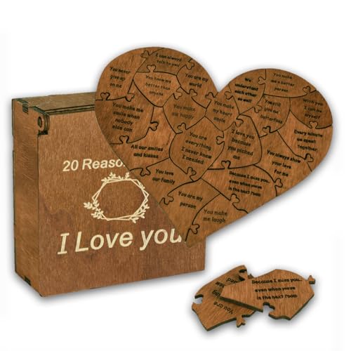 Holzpuzzle Herz mit Box 20 Stück Gründe warum ich dich liebe Herz Puzzle I Love You Box Paar Geschenk Gründe warum ich dich liebe Geschenk für Valentinstag Jahrestag Geburtstag von Huipalon