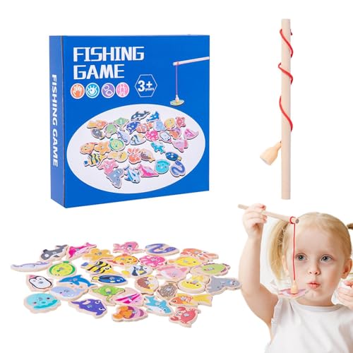 Huitrcrio Magnetisches Angelspiel, magnetisches Angelspielzeug - Bunte magnetische Kinder-Angelrute und Fischform und Farbsortierung,Pädagogische, formpassende Fischmagnete für die Feinmotorik von Huitrcrio