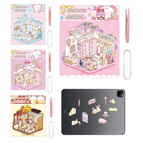 Huitrcrio Miniatur-Hausaufkleber, Erstellen Sie Ihre eigenen Hausaufkleber | Scrapbook-Aufkleber mit -Effekt,Miniatur-Hausaufkleber 4er-Set, kleine Raumaufkleber, Laptop-Aufkleber für Kinder von Huitrcrio