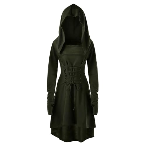 Hukermoon Renaissance Kostüm Damen Mittelalter Kleid mit Kapuze, Gothic Kleid Damen Retro Mittelalterliches Kostüm, Kapuzenkleid Mittelalter Damen für Halloween Karneval Cosplay Party (Grün, XXXL) von Hukermoon