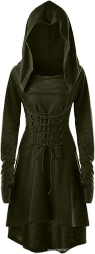 Hukermoon Renaissance Kostüm Damen Mittelalter Kleid mit Kapuze, Gothic Kleid Damen Retro Mittelalterliches Kostüm, Kapuzenkleid Mittelalter Damen für Halloween Karneval Cosplay Party (Grün, L) von Hukermoon