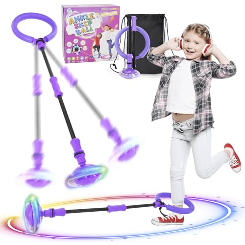 Hukermoon Swing Wheel mit Lichtrad, Springring Fußkreisel Kinder Blinkender Springring, Blinkender Sprungball, Sport Sprungball, Faltbarer Flash Jumping Ball, Knöchelsprungball für Kinder (Lila) von Hukermoon