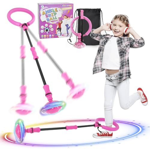 Hukermoon Swing Wheel mit Lichtrad, Springring Fußkreisel Kinder Blinkender Springring, Blinkender Sprungball, Sport Sprungball, Faltbarer Flash Jumping Ball, Knöchelsprungball für Kinder (Rosa) von Hukermoon