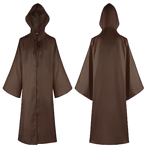 Hukermoon Umhang mit Kapuze Mittelalter Umhang Herren Halloween Umhang für Erwachsene Kapuzen Robe Kostüm Herren Vampir Cape Kostüm Jedi Umhang für Halloween Karneval Cosplay Party (Braun, L) von Hukermoon