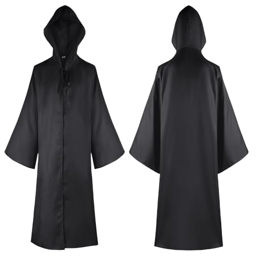 Hukermoon Umhang mit Kapuze Mittelalter Umhang Herren Halloween Umhang für Erwachsene Kapuzen Robe Kostüm Herren Vampir Cape Kostüm Jedi Umhang für Halloween Karneval Cosplay Party (Schwarz, L) von Hukermoon