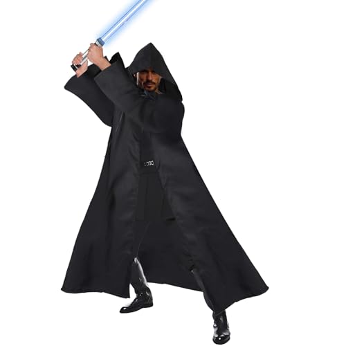 Hukermoon Umhang mit Kapuze Mittelalter Umhang Herren Halloween Umhang für Erwachsene Kapuzen Robe Kostüm Herren Vampir Cape Kostüm Jedi Umhang für Halloween Karneval Cosplay Party (Schwarz, L) von Hukermoon