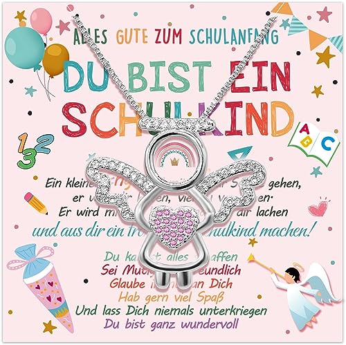 Humairc Einschulung Mädchen Geschenk Schutzengel Halskette Schulkind 2025 Schultüte Füllung Schulanfang Glücksbringer Plus Grußkarte Geschenkbox von Humairc