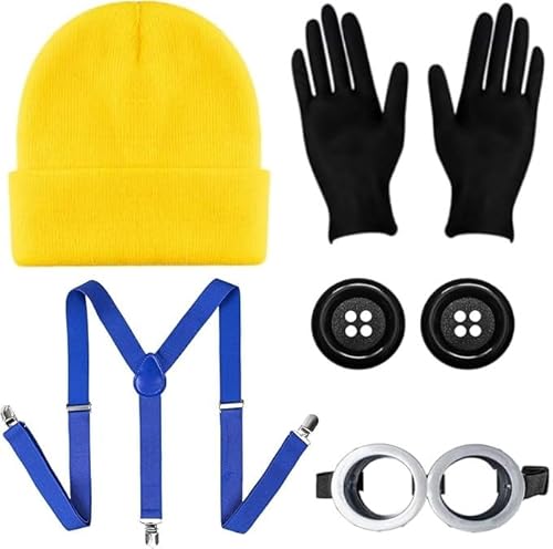 Humairc Karneval Kostüm Cosplay Kostüm Karneval Mütze Cosplay Brille Handschuhe Knöpfe Hosenträger Karneval Kostüm Damen Karneval Kostüm Herren Kinder (Gelbe) von Humairc