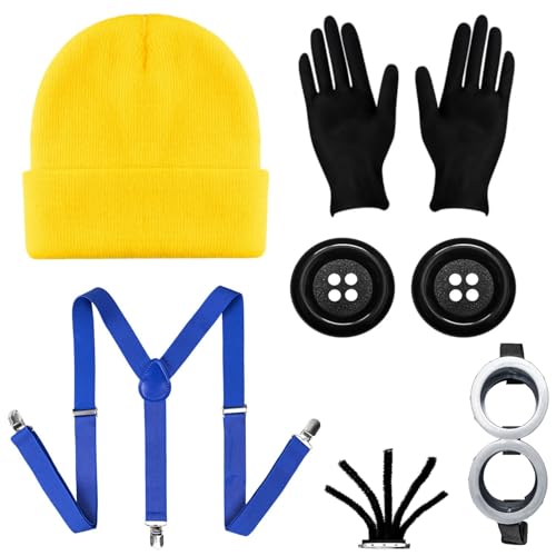 Humairc Karneval Kostüm Cosplay Kostüm Karneval Mütze Cosplay Brille Handschuhe Knöpfe Hosenträger Karneval Kostüm Damen Karneval Kostüm Herren Kinder (Blau) von Humairc