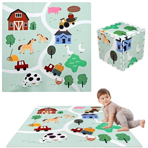 Humbi Puzzlematte Eva Schaumstoff für Babys und Kinder Krabbelmatte Spielmatte Fitnessmatte Schutzmatte Poolmatte Bodenschutz 90 x 90 x 1 cm (Bauernhof, Landwirtschaft, Haustiere) von Humbi