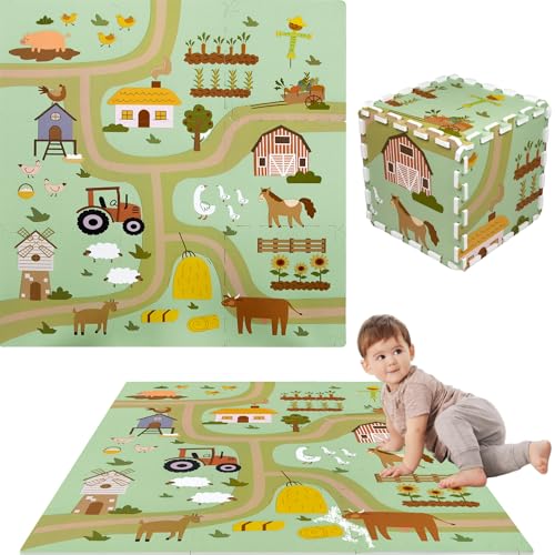 Humbi Puzzlematte Eva Schaumstoff für Babys und Kinder Krabbelmatte Spielmatte Fitnessmatte Schutzmatte Poolmatte Bodenschutz 90 x 90 x 1 cm (Ländliche Straßen, Dorfstraßen, Landwirtschaft) von Humbi