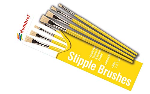 Humbrol AG4306 Pack of 4 and, Yellow, Stipple Size 3, 5, 7, 10 Brush Pack von Humbrol