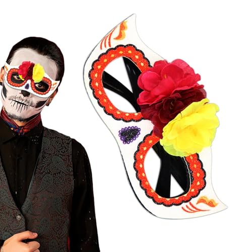 Humdcdy Damen-Maske, Party-Gesichtsmaske, Rollenspiel, Halloween-Maske, Halloween-Kostüm, Gesichtsmaske, verziert mit künstlichen Blumen und Totenkopf, für Kostümpartys von Humdcdy