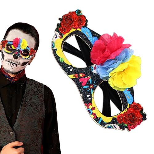 Humdcdy Rollenspiel-Maske, Party-Gesichtsmaske, Rollenspiel, Halloween-Maske, Halloween-Kostüm, dekoriert mit künstlichen Blumen und Totenkopf, für Kostümpartys von Humdcdy