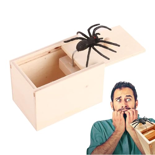 Humdcdy Spider-in-a-Box-Streich, Spider-Box-Streich - Weiche Gummi-Spinnen-Schreckens-Streichbox - Witziges Scarebox-Spielzeug, handgefertigte Holzkiste, Streichspinne für Halloween-Partys, den von Humdcdy