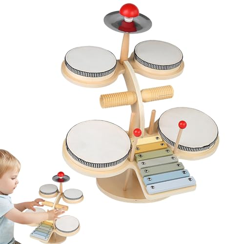 Kinder Schlagzeug Set, Kleinkind Schlagzeug Set Für Kinder, Musikinstrumente Baby Spielzeug Musik Schlaginstrumente Multifunktionales Kleinkind Lernspielzeug FürJungen Und Mädchen 47 x 41 x 40 cm von Humdcdy