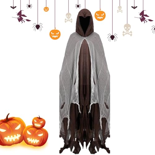 Halloween Geisterumhang mit Kapuze, Zauberer-Robe mit Kapuze, Hexenumhang Kostüme, Erwachsenenkostüm, männlicher Geist – atmungsaktiv, für Erwachsene, Halloween, Horror, Hexenumhang von Humkopnl