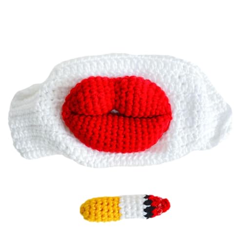 Humkopnl Niedliche Gesichtsbedeckung, handgestrickte Wurst-Mund-Gesichtsbedeckung für Maskerade, humorvolle Gesichtsmaske Streich Gesichtsmaske für Karneval, , Rollenspiel von Humkopnl