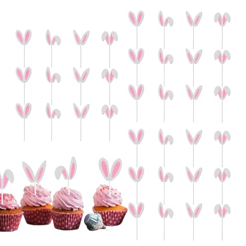 HunicandIU Cupcake Topper,Ostern Kuchen Topper,Tortenaufsatz mit nohren, 36 Stück, n-Kuchenaufsatz - Kaninchen-Cupcake-Topper, lustige Ostern-Dekorationen für Kuchen, Desserts von HunicandIU