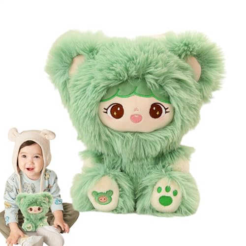 HunicandIU Gefüllte Plüschmädchenpuppe, Plüsch Babypuppenmädchen, Plüschgefüllte süße Lappenspielzeug mit langem Haarbär Outfit, Entzückende Schlafpartnerpuppe für Kinder Baby Liebhaber Geburtstag von HunicandIU