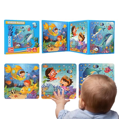 HunicandIU Magnetisches Puzzle, Reisepuzzle für Kinder im Alter von 3–5 Jahren,Das Unterwasserwelt-Puzzle - Reise-Puzzlebücher für Kleinkinder von 3–5 Jahren – Spielzeug für Autoaktivitäten für und von HunicandIU