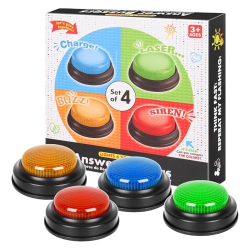 Lernantwort Buzzer Für Quiz, Lernspielzeug Spiel Handglocke, Buzzer Mit Sound and Licht, 4 Requisiten Für Kinderwettbewerbe, Brettspiel Show Buzzer, Für Wissenswettbewerbe von HunicandIU