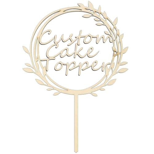 Personalisierter Cake Topper Holz mit jedem Design, Namen oder Nummer, Individuelles Tortenstecker Tortenaufleger Kuchendekorationswerkzeug für Hochzeit, Geburtstag, Jahrestag, Babyparty (Olive) von Hunzimoyi