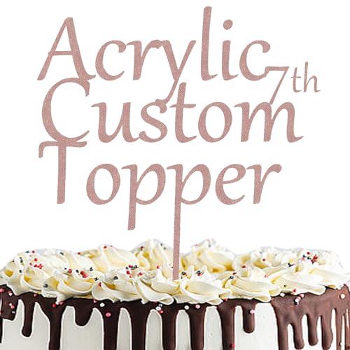 Personalisierter Cake Topper Acryl mit jedem Design, Namen oder Nummer, Individuelles Tortenaufleger Kuchendekorationswerkzeug für Hochzeit, Geburtstag, Jahrestag, Babyparty (Glitzer, Roségold) von Hunzimoyi