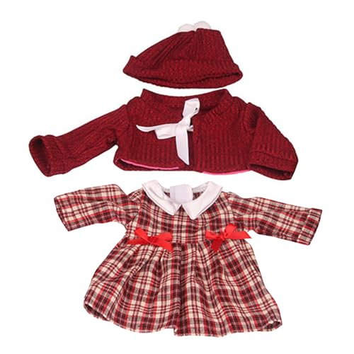 1 Set 18 Zoll Puppenkleidung, Winter -Outfit -Puppenkleidung enthält einen roten Baskenmütze, eine rote Strickjacke, eine rote karierte Kleid -Babypuppenkleidung für 18 -Zoll -Puppenzubehör von Huraoerrrr