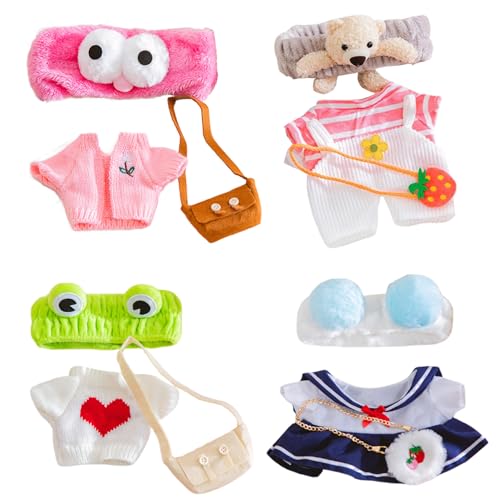 4 Sets ausgestopfte Tierkleidung, 12 Plüsch Duck Kawaii Babypuppenkleidung Set mit Plüschstirnband und Tasche Bunte DIY -Entenpuppenkleidung für Mädchen Jungen von Huraoerrrr