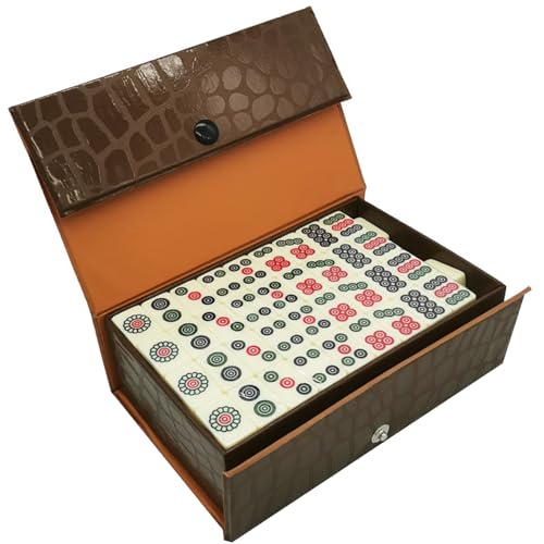 Chinesisches Mahjong -Set mit 144 Fliesen Mini Mahjong Set mit Brown -Tragetruhe tragbarer und leichtgewichtiger Mahjong -Spielset für Reisen, Camping, Familienversammlungen, Friends Party von Huraoerrrr