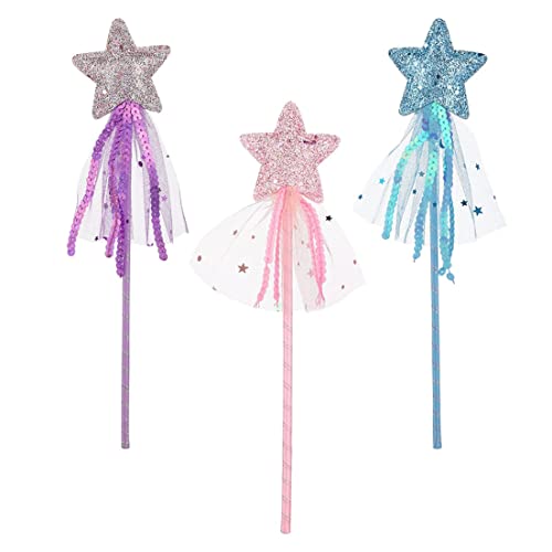 Glitzer Star Zauberstabs 3PCS 11 Zoll Prinzessin Angel Fairy Star Magic Zauberstabs Mädchen Fairy Magic Dress-up Star Wand Angel Fairy Kostümprops Stäbchen für Geburtstag Halloween Weihnachtsfeier Vo von Huraoerrrr