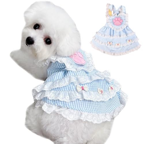 Hundprinzessin Kleid entzückende Lolita Hund & Katze Kleid mit Pfotenmuster Spitzenverkleidung Welpenkleid Kätzchen Rock weiche und komfortable Katze Welpe Kostüm Haustier Mädchen Süßes Mantel Outfit von Huraoerrrr