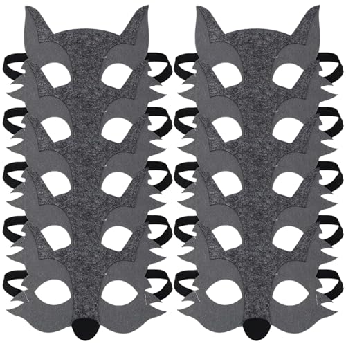 Huraoerrrr 10 -Pack -Tiergesichtsmasken - Wolf & niedliches Tier Filzgesichtsmasken für Kinder, Cosplay, Party Gefälligkeiten & Halloween von Huraoerrrr