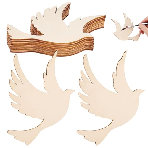 Huraoerrrr 10pcs hölzerne Ornamente für Handwerk 4,3x5.1 '' unvollendete Holzornamente Taube DIY Leere Holzornamente für Handwerk, Zuhause, Hochzeit, Urlaubsdekorationen von Huraoerrrr