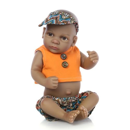 Huraoerrrr 11-Zoll-realistische Schwarze Babypuppe mit beweglichen Armen und Beinen, Big Eye Silicon Toy für das Spielen, interaktives Geschenk für Mädchen und Jungen von Huraoerrrr