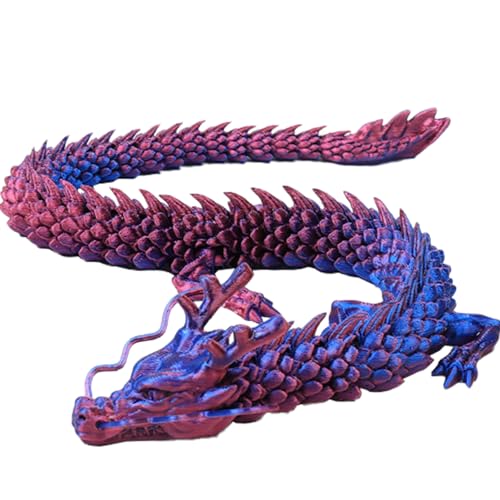 Huraoerrrr 3D -Gedruckter Drache 17.7in bewegliche Gelenke Dragon Ornament Realistische Drachenspielzeug sichere Fischtankdekorationen für Home Office Aquarium Lila von Huraoerrrr