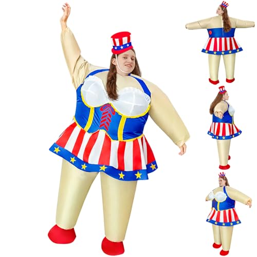 Huraoerrrr 4. Juli Kostüm 78,7in Patriotisches Kostüm Memorial Day Blasable Kostüm für Erwachsene Dekorative 4. Juli Schlauchboote für Partyparade -Bühne, Kleid von Huraoerrrr