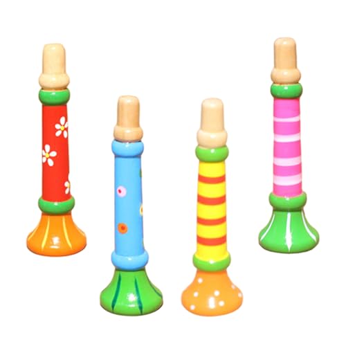 Huraoerrrr 4pcs Spielzeug Trompete spielbare Bunte Kinder Trompete Nette Cartoon Developmental Holz Kinder Flöte Bildungsübergreifende Mehrzweck-Kinder Musikspielzeug für 3 Jahre Alter Alter von Huraoerrrr